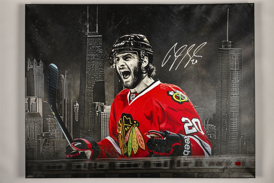 Brandon Saad Chicago Blackhawks Signed Skyline Canvas (30” x 39 ½”) Plus 16” x 20” Photo with COAs