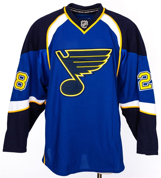 Carlo Colaiacovo’s 2009-10 St Louis Blues Game-Worn Jersey with Team COA – Team Repairs! 