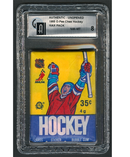 1985-86 O-Pee-Chee Hockey Unopened Wax Pack - GAI Certified NM-MT 8 - Mario Lemieux Rookie Card Year