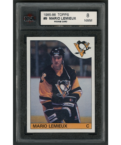 1985-86 Topps Hockey Card #9 HOFer Mario Lemieux Rookie - Graded KSA 8 