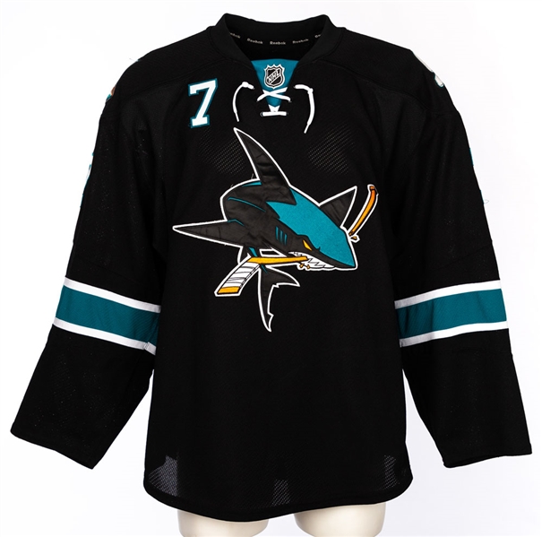 Brad Stuart’s 2013-14 San Jose Sharks Game-Worn Jersey – Team Repairs! – Photo-Matched! 