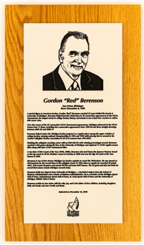 Red Berensons US Hockey Hall of Fame and State of Michigan Hall of Fame Induction Plaques with His Signed LOA