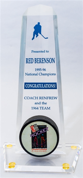 Red Berensons Hockey Trophies (3) Including U. of Michigan 1995-96 National Champions Trophy and 2016 Big Ten Coach of the Year Trophy with His Signed LOA