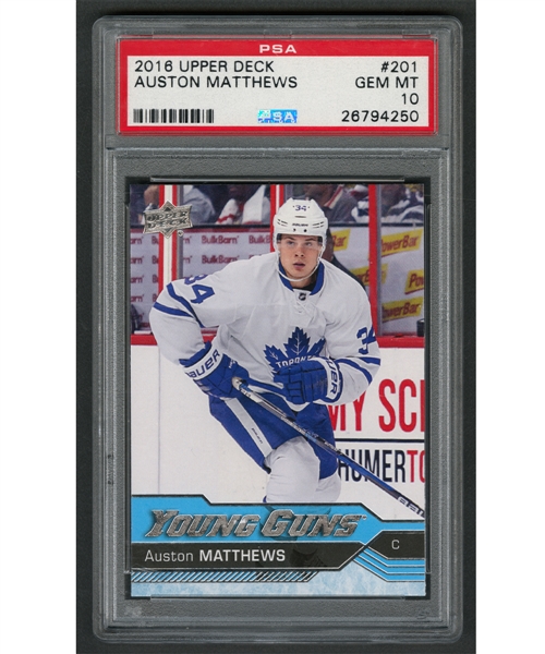 2016-17 Upper Deck Young Guns Hockey Card #201 Auston Matthews Rookie - Graded PSA GEM MT 10