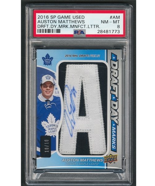 2016-17 Upper Deck SP Game Used Draft Day Marks Hockey Card #DDM-AM Auston Matthews Autograph (10/10) - Graded PSA 8