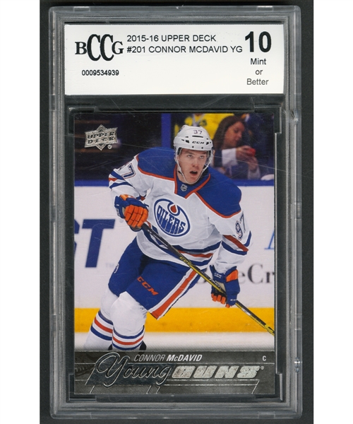 2015-16 Upper Deck Young Guns Hockey Card #201 Connor McDavid Rookie - Graded BCCG 10