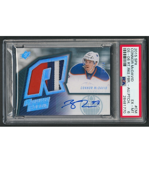 2015-16 Upper Deck SPx Retro Rookie Fabric Hockey Card #SPXR-CM Connor McDavid Autograph/Patch (07/10) - Graded PSA 6