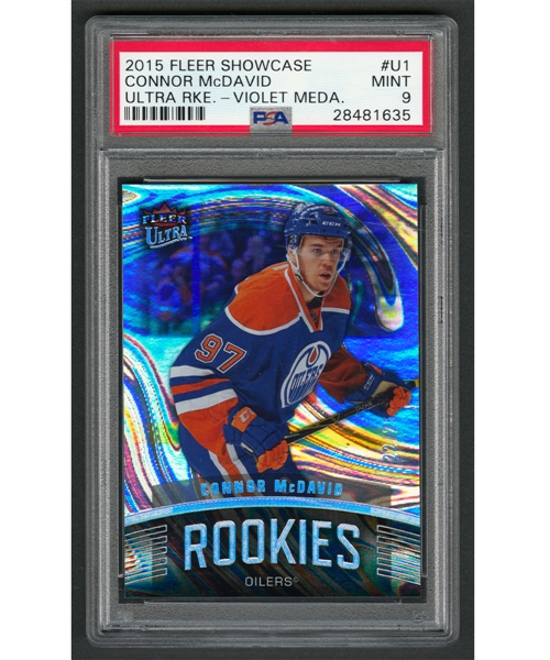 2015-16 Fleer Showcase Ultra Rookies Violet Medallion Hockey Card #U1 Connor McDavid Rookie (22/25) - Graded PSA 9 - Pop 1 - Highest Graded!