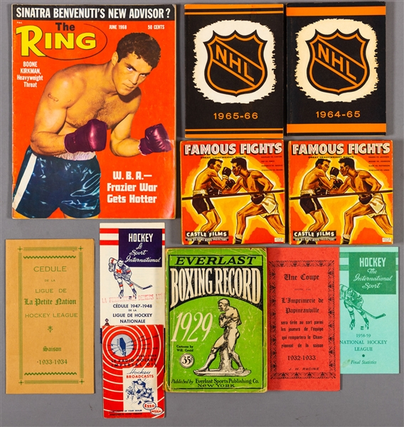Vintage Sport Magazine & Memorabilia Collection Including Hockey, Baseball & Boxing