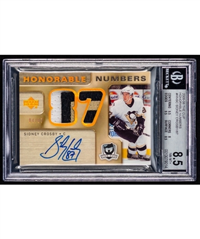 2005-06 Upper Deck The Cup Honorable Numbers Hockey Card #HN-SC Sidney Crosby Rookie Autograph/Patch (84/87) - Graded Beckett 8.5