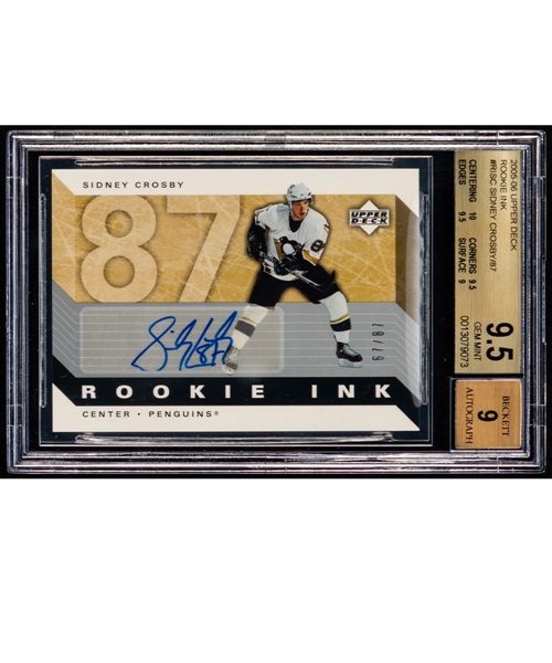 2005-06 Upper Deck Rookie Ink Hockey Card #RI-SC Sidney Crosby Rookie Autograph (67/87) - Graded Beckett 9.5