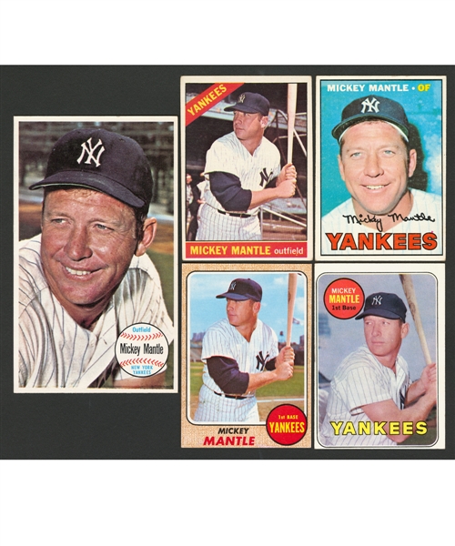 Mickey Mantle Baseball Card Collection (5) Including 1964 Topps Giant and 1966, 1967, 1968 and 1969 Topps Cards