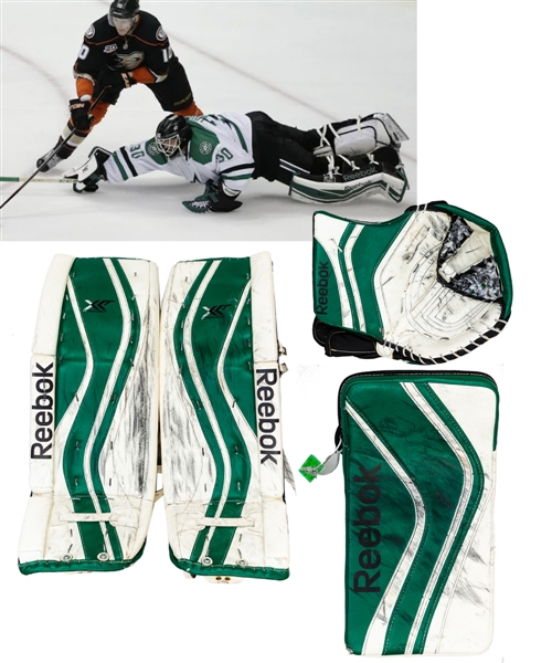 Tim Thomas 2013-14 Dallas Stars Photo-Matched Reebok Game-Worn Playoffs Pads and Game-Used Reebok Glove and Blocker with His Signed LOA