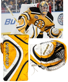 Tim Thomas 2009-10 Boston Bruins Bauer Game-Used Glove and Blocker with His Signed LOA - Both Photo-Matched to the 2010 Winter Classic!