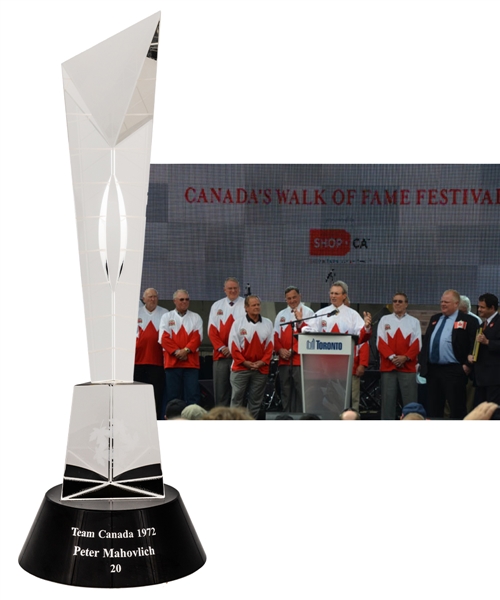 Peter Mahovlichs 2012 Canadas Walk of Fame "1972 Team Canada" Trophy with His Signed LOA