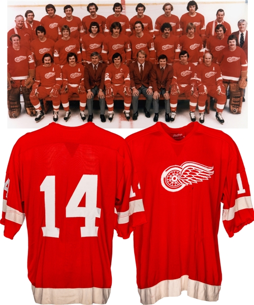 Circa Mid-1970s Detroit Red Wings / AHL Adirondack Red Wings / CHL Kansas City Red Wings Worn Jersey - Team Repairs!