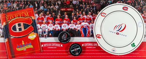 Peter Mahovlichs Montreal Canadiens Memorabilia Collection Including 2009 Centennial Gala Dinner Plate with His Signed LOA