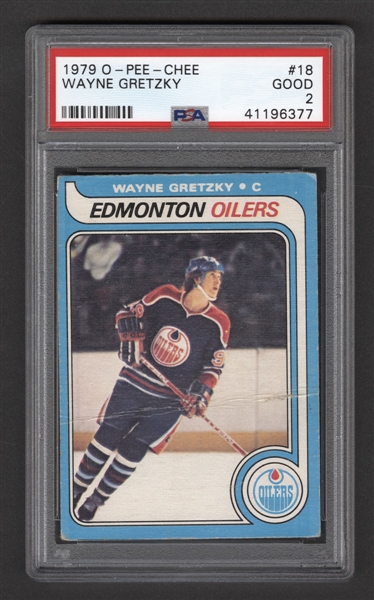 1979-80 O-Pee-Chee Hockey Card #18 HOFer Wayne Gretzky Rookie - Graded PSA 2