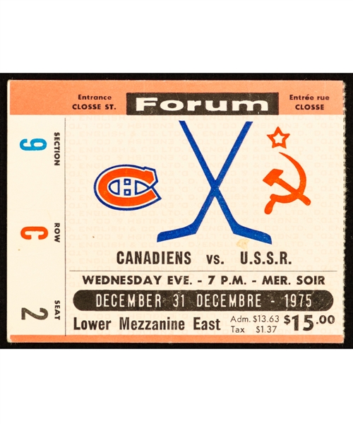 Peter Mahovlichs 1975 Montreal Canadiens vs USSR Red Army "Game of the Century" Ticket with His Signed LOA