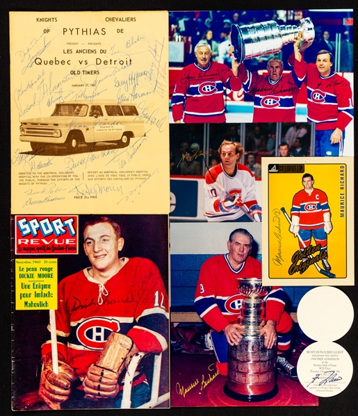 Montreal Canadiens Autograph and Memorabilia Collection Including M. Richard, Beliveau and Lafleur Triple-Signed Photo, 1966 Oldtimers Team-Signed Program, Signed Photos/Items of Richard Bros and More