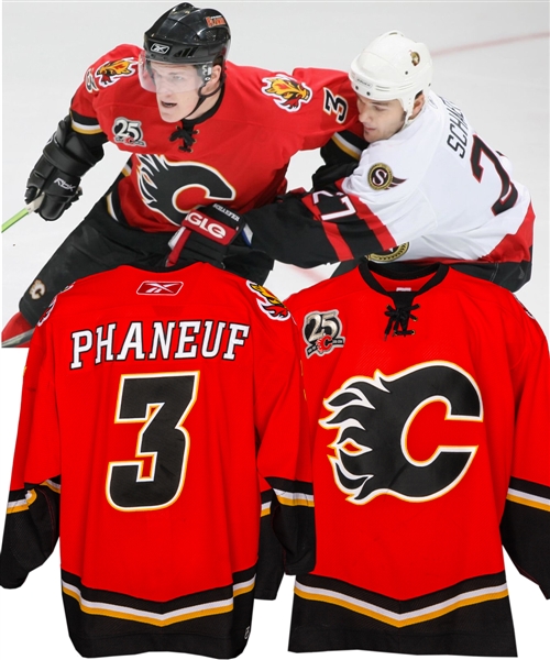 Dion Phaneuf’s 2005-06 Calgary Flames Game-Worn Rookie Season Jersey with LOA - Flames 25th Patch!