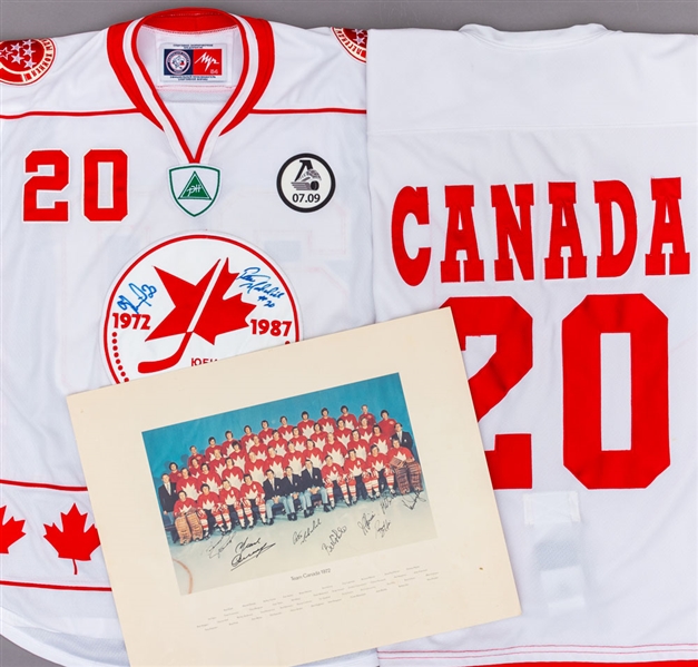Peter Mahovlichs 1972 Canada-Russia Series Memorabilia Collection Including Multi-Signed Photo with Dryden and Presentational/Event-Worn Jerseys with His Signed LOA