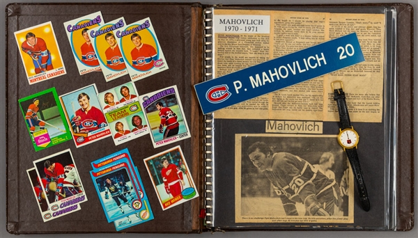 Peter Mahovlichs Personal Hockey Scrapbooks (2), Programs/Publications and Hockey Cards with His Signed LOA