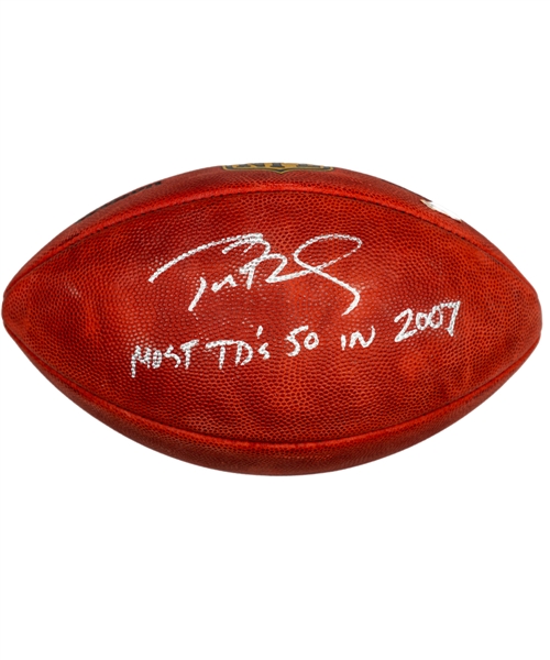 Tom Brady Signed Official NFL Football with "Most TDs 50 in 2007" Annotation - TriStar Authenticated