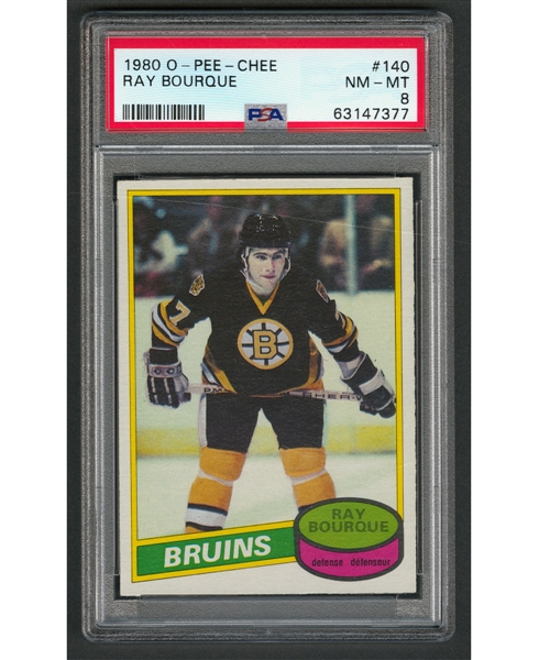 1980-81 O-Pee-Chee Hockey Card #140 HOFer Raymond Bourque Rookie - Graded PSA 8