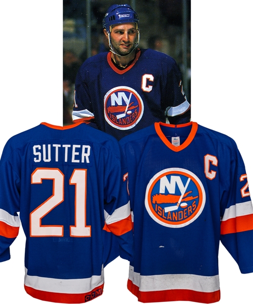Brent Sutters 1989-91 New York Islanders Game-Worn Captains Jersey with LOA - Photo-Matched!