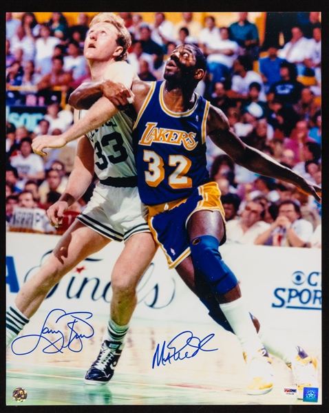 Larry Bird (Boston Celtics) and Magic Johnson (Los Angeles Lakers) Dual-Signed Photo (16" x 20")