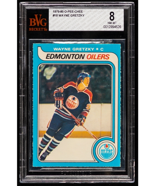 1979-80 O-Pee-Chee Hockey Card #18 HOFer Wayne Gretzky Rookie - Graded BVG 8