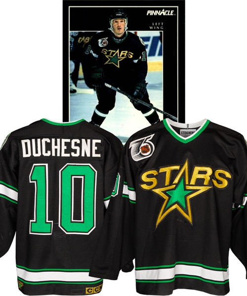 Gaetan Duchesnes 1991-92 Minnesota North Stars Game-Worn Jersey with LOA - Team Repairs! - NHL 75th Anniversary and North Stars 25th Anniversary Patches! 