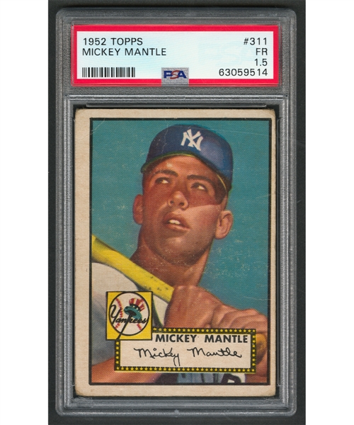 1952 Topps Baseball Card #311 HOFer Mickey Mantle Rookie - Graded PSA 1.5