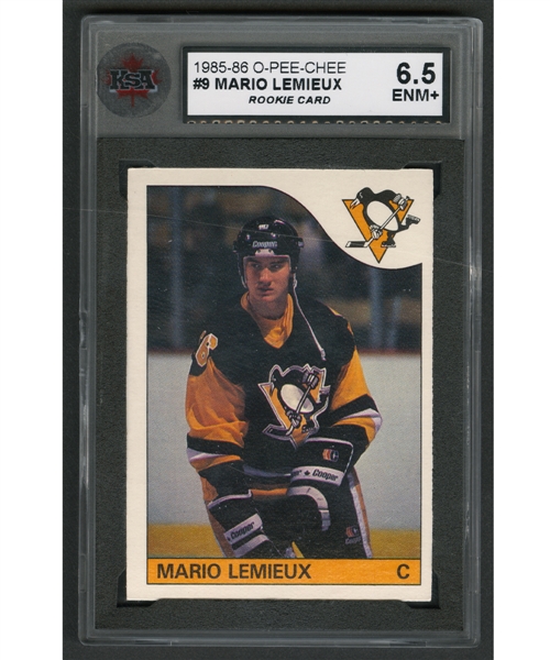 1985-86 O-Pee-Chee Hockey Card #9 HOFer Mario Lemieux Rookie - Graded KSA 6.5