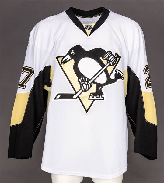 Craig Adam’s 2011-12 Pittsburgh Penguins Game-Worn Jersey with Team COA and JerseyTRAK LOA – Team Repairs! – Photo-Matched! 