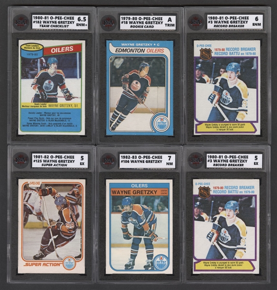 Wayne Gretzky 1979-80 to 1983-84 O-Pee-Chee KSA Graded Hockey Card Collection (14) Including 1979-80 #18 Wayne Gretzky Rookie Card