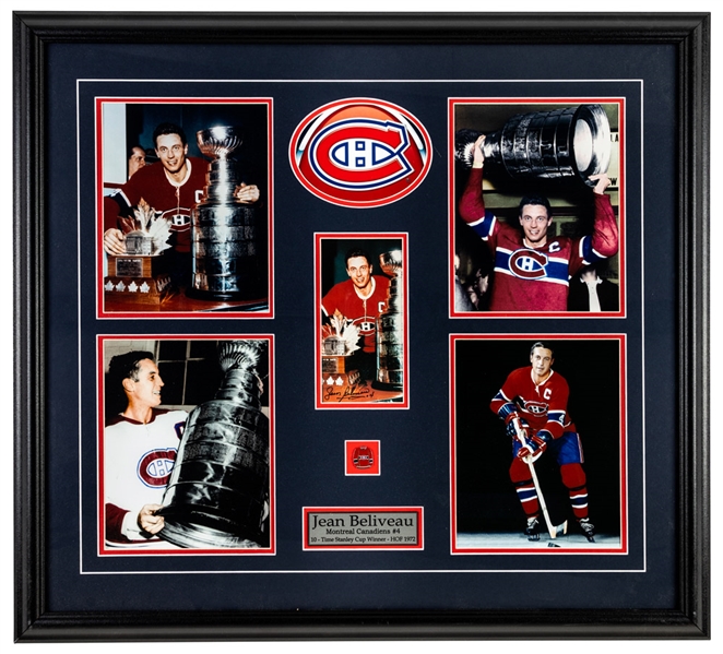 Jean Beliveau Signed "10-Time Stanley Cup Winner" Framed Photo Display with LOA (30 1/2" x 29")