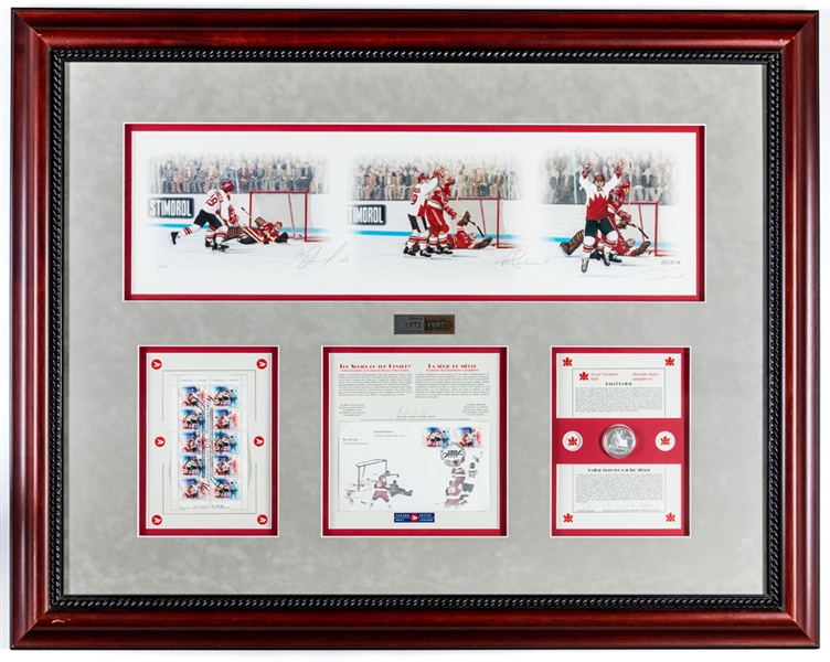 Brian Glennie’s 1972 Canada-Russia Series Team Canada Team-Signed "When They Were Six" Limited-Edition Lithograph and “History Unfolds” Framed Display Signed by Henderson and Tretiak with Family LOA