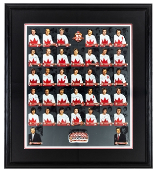 Brian Glennie’s 1972 Canada-Russia Series 35th Anniversary Framed Team-Signed Uncut Card Set Sheet from His Personal Collection with Family LOA (27 ¼” x 30 ¼”) 