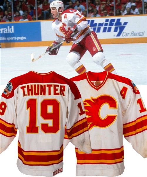 Tim Hunters 1988-89 Calgary Flames Game-Worn Alternate Captains Stanley Cup Finals Game-Worn Jersey - 1989 Stanley Cup Finals Patch! - Photo-Matched!