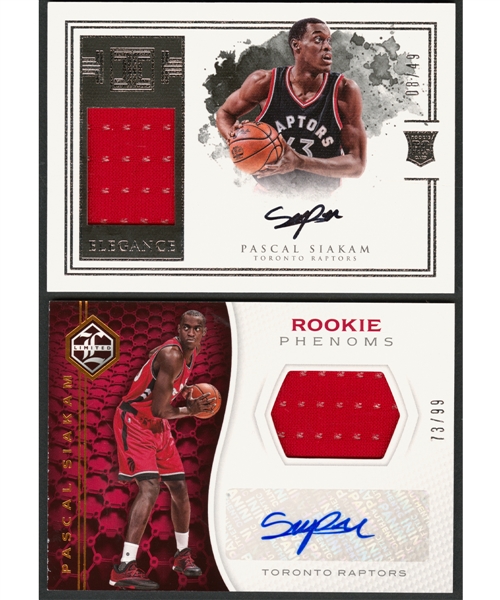 2016-17 Panini Impeccable Elegance Basketball Card #156 Pascal Siakam Rookie Patch/Autograph 08/49 and 2016-17 Panini Rookie Phenoms Basketball Card #RPJ-PS Pascal Siakam Rookie Patch/Autograph 73/99