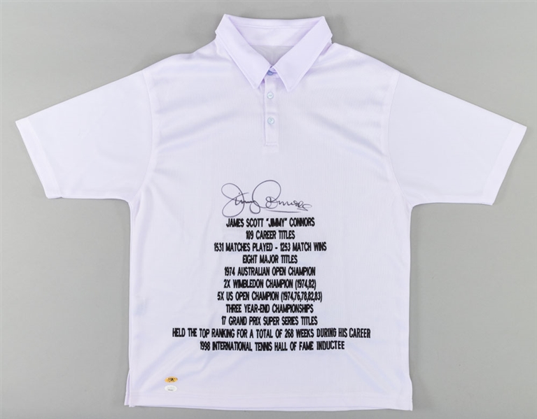 Jimmy Connors’ Signed Tennis Career Stats Polo Shirt with JSA Basic Cert 