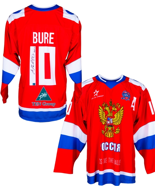 Pavel Bures 2017 World Legends Hockey League Team Russia Signed Game-Worn Alternate Captain’s Jersey with COA