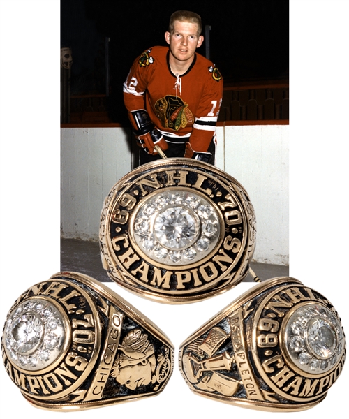 Pat Stapletons 1969-70 Chicago Black Hawks NHL League Championship 10K Gold and Diamond Ring with Presentation Box - Family LOA