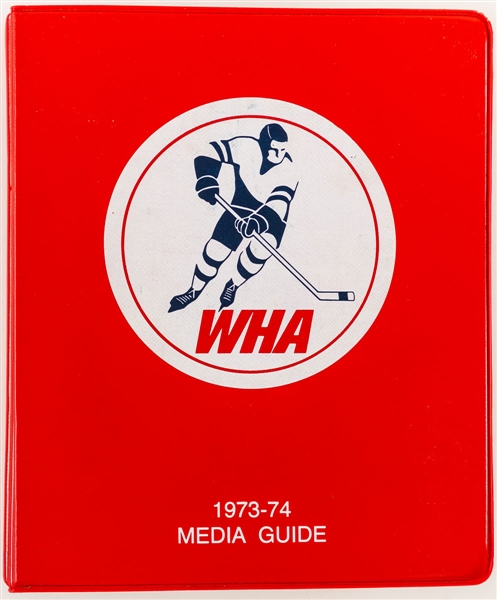 Pat Stapletons 1973-74 WHA Media Guides in Binder (10) with Family LOA 