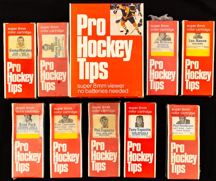 Early-1970s Pro Hockey Tips Super 8mm Near-Complete Film Cartridge Set (14/15) with Duplicate and Viewers (2) 