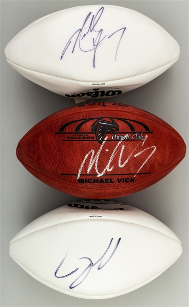 Michael Vick Signed Wilson NFL Official Footballs (3) (Atlanta Falcons / Philadelphia Eagles) - JSA Certified