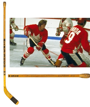 Pat Stapletons 1972 Canada-Russia Series Team-Signed Sher-Wood Game-Used Stick with Family LOA - 36 Signatures Including Dryden, Henderson, Stapleton and Esposito Brothers!