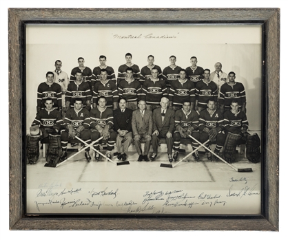 Tom Johnsons 1953-54 Montreal Canadiens Vintage Team-Signed Framed Team Photo by 19 Including Deceased HOFers (11) from His Personal Collection with LOA (18" x 22") - Awesome Photo!